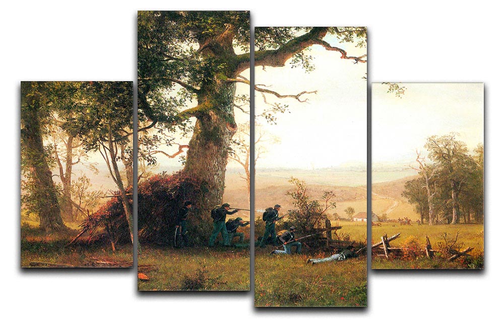 4-split canvas artwork depicting the Small War Postal Service Strike in Virginia by Bierstadt, showcasing historical significance and vibrant colors.