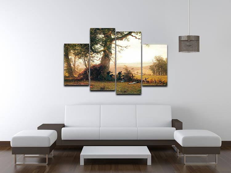 4-split canvas artwork depicting the Small War Postal Service Strike in Virginia by Bierstadt, showcasing historical significance and vibrant colors.