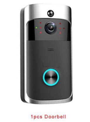 Smart WiFi Security Video Doorbell in black and silver, showcasing its sleek design and camera features.
