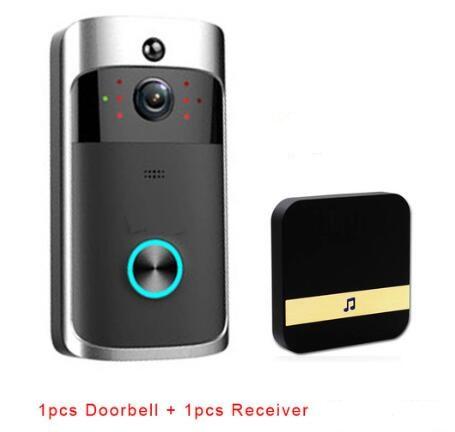 Smart WiFi Security Video Doorbell in black and silver, showcasing its sleek design and camera features.