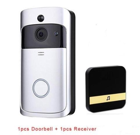 Smart WiFi Security Video Doorbell in black and silver, showcasing its sleek design and camera features.