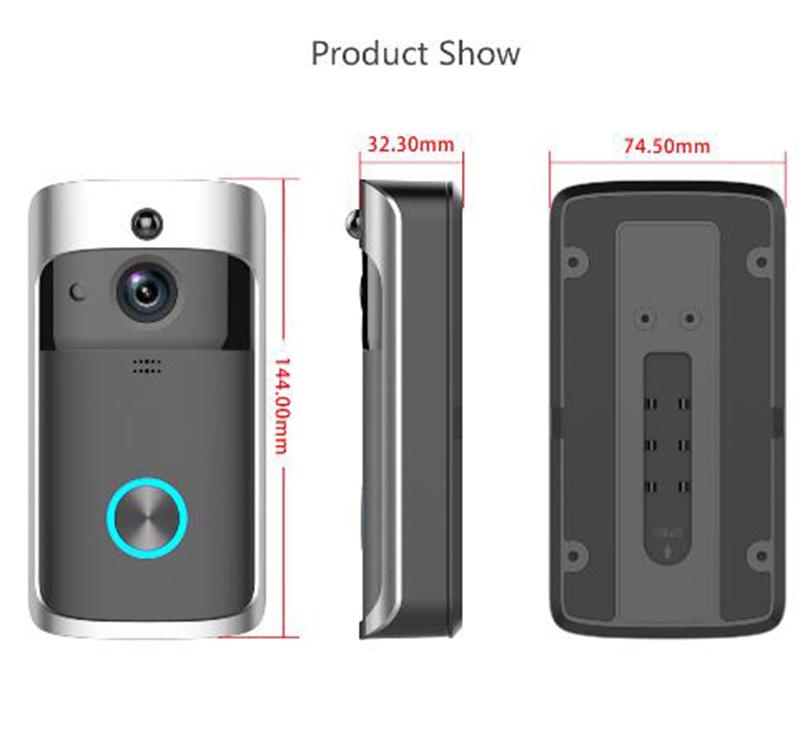 Smart WiFi Security Video Doorbell in black and silver, showcasing its sleek design and camera features.