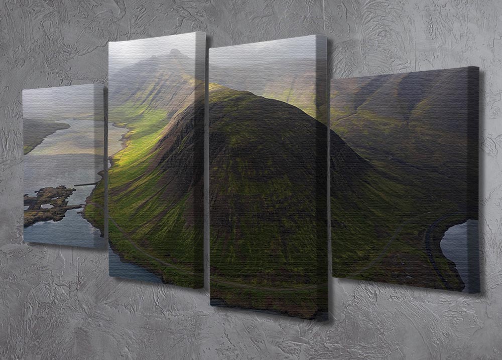 A stunning 4-split canvas artwork depicting the Snaefellsnes Peninsula in Iceland, showcasing vibrant colors and intricate details across four panels.