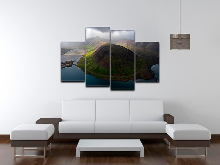 A stunning 4-split canvas artwork depicting the Snaefellsnes Peninsula in Iceland, showcasing vibrant colors and intricate details across four panels.