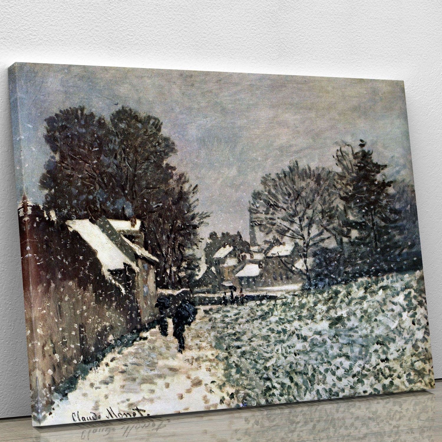 Canvas print of Monet's Snow at Argenteuil, showcasing a serene winter landscape with soft colors and delicate brushwork.