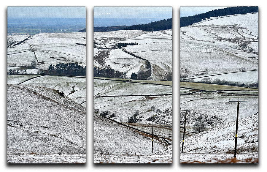 A beautiful 3-panel canvas print depicting snow-covered landscapes in the Peak District, showcasing serene nature scenes.