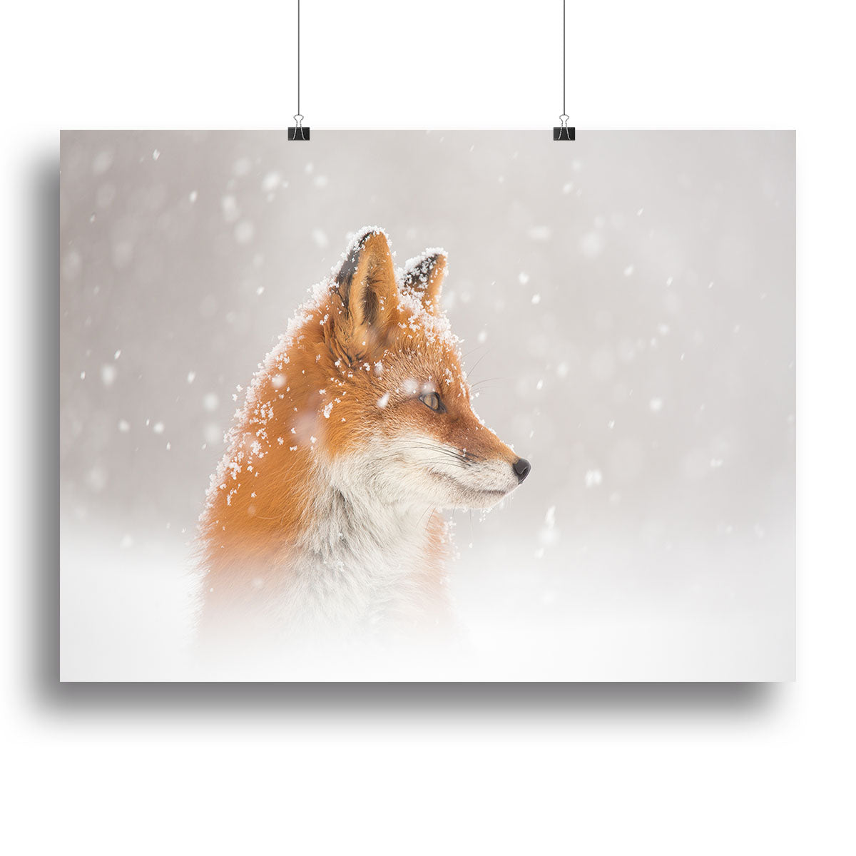 A beautiful canvas print depicting a serene snowy landscape, perfect for home decor.