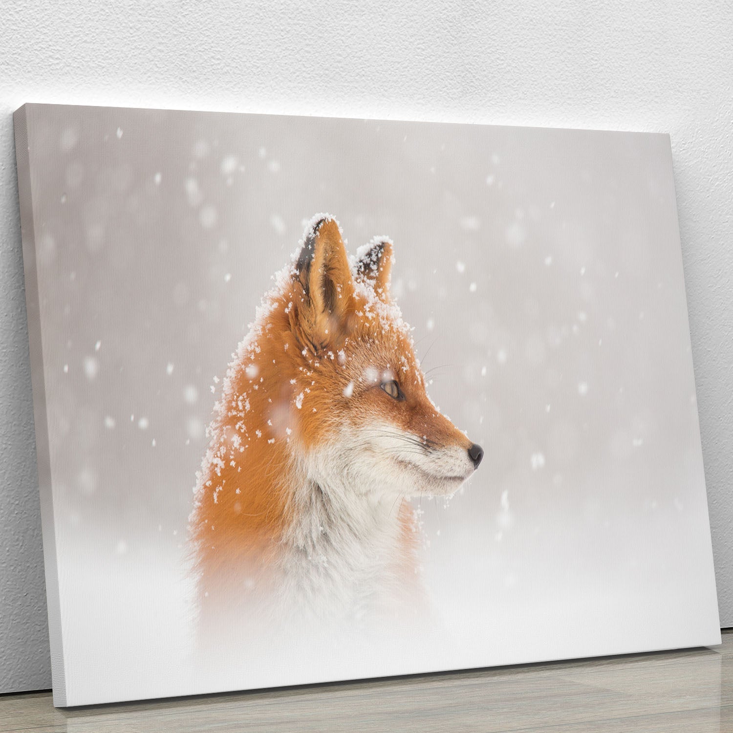A beautiful canvas print depicting a serene snowy landscape, perfect for home decor.