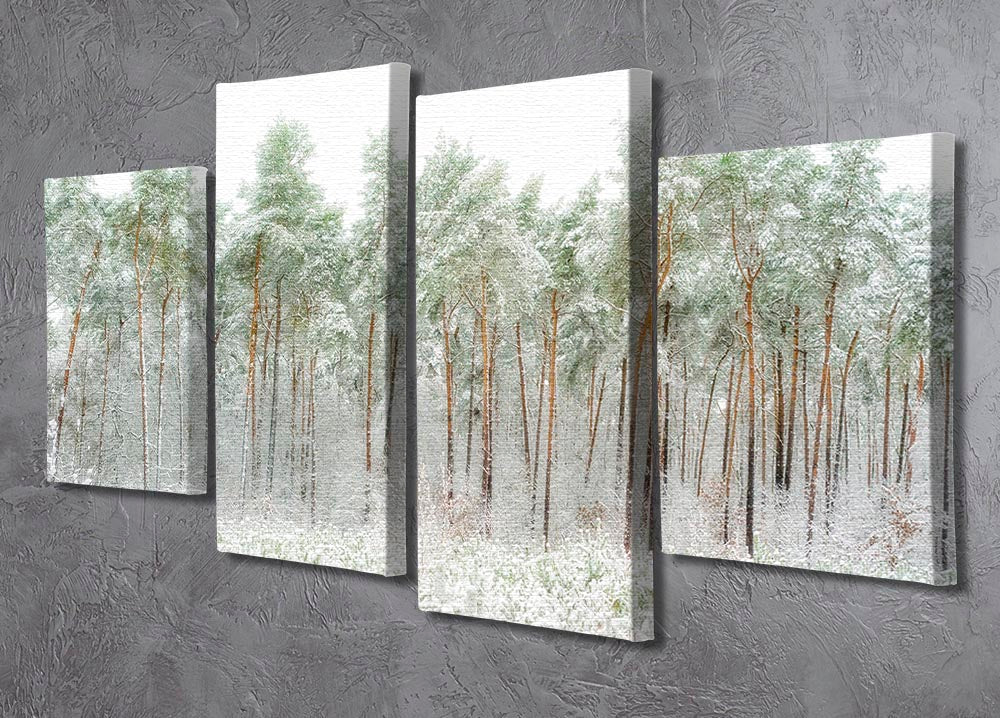 Snow World 4 Split Panel Canvas artwork featuring a serene winter landscape divided into four equal sections.