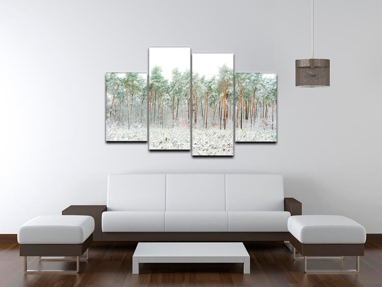 Snow World 4 Split Panel Canvas artwork featuring a serene winter landscape divided into four equal sections.
