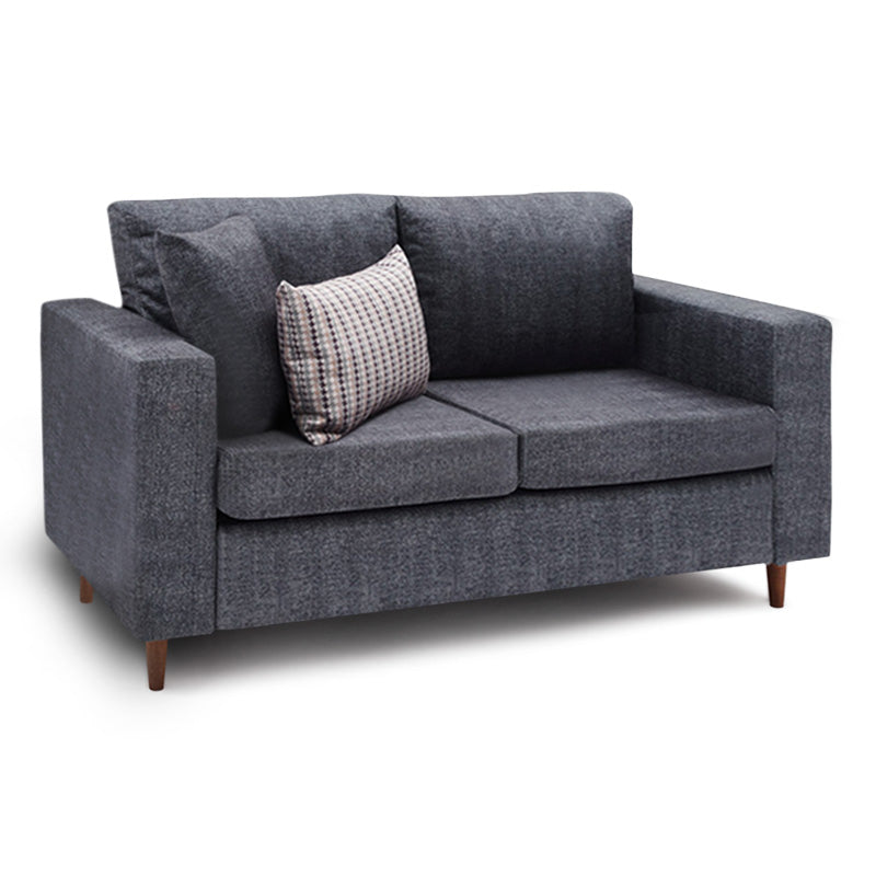 AUGUSTA two-seater sofa in anthracite fabric with walnut wooden legs, showcasing modern design and comfort.