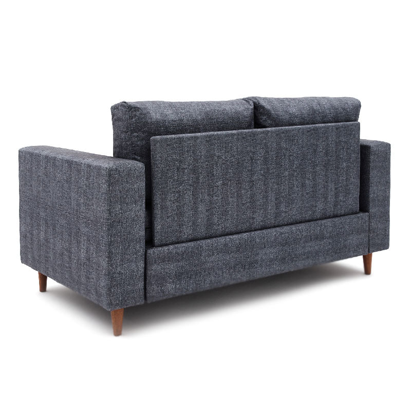 AUGUSTA two-seater sofa in anthracite fabric with walnut wooden legs, showcasing modern design and comfort.