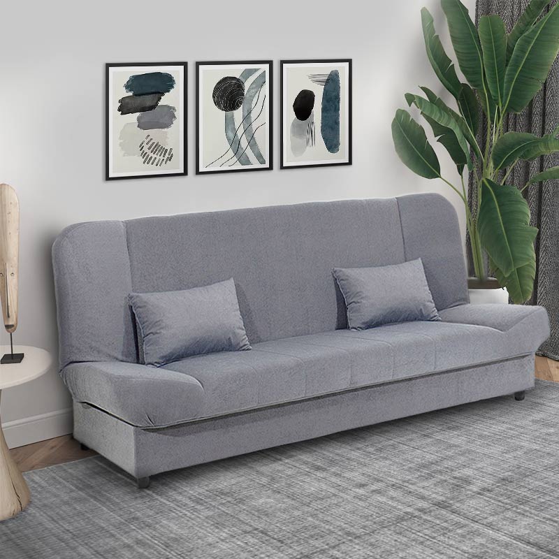 LANA 3 Seater Sofa/Bed in grey with storage space, showcasing its sleek design and comfortable seating.