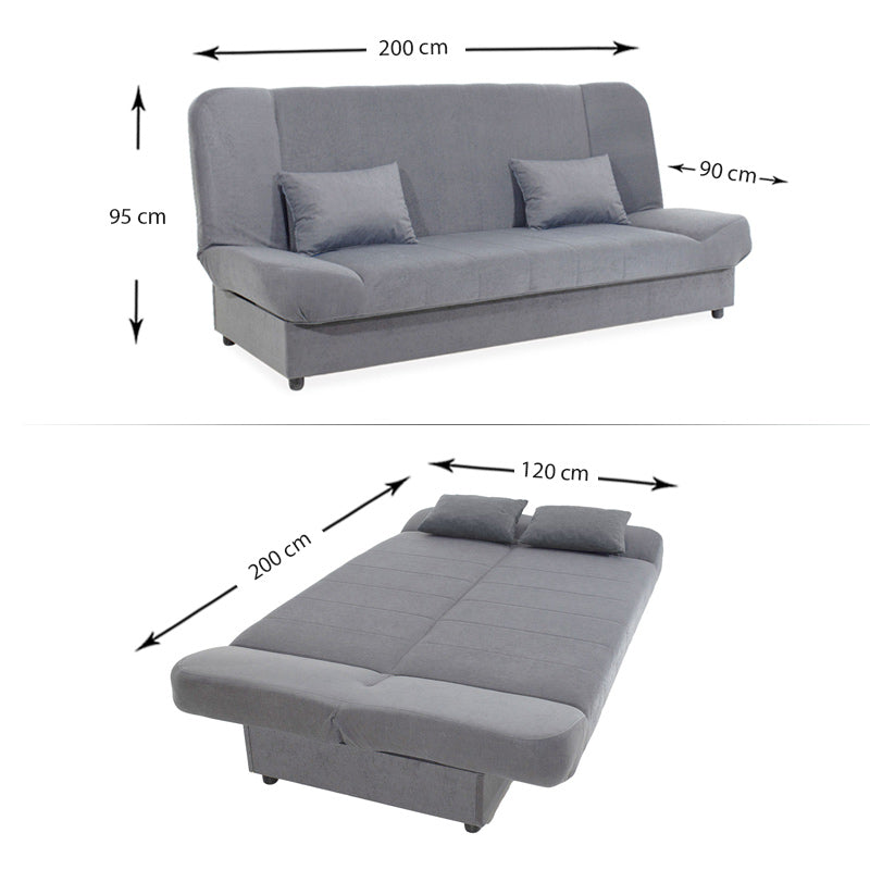 LANA 3 Seater Sofa/Bed in grey with storage space, showcasing its sleek design and comfortable seating.