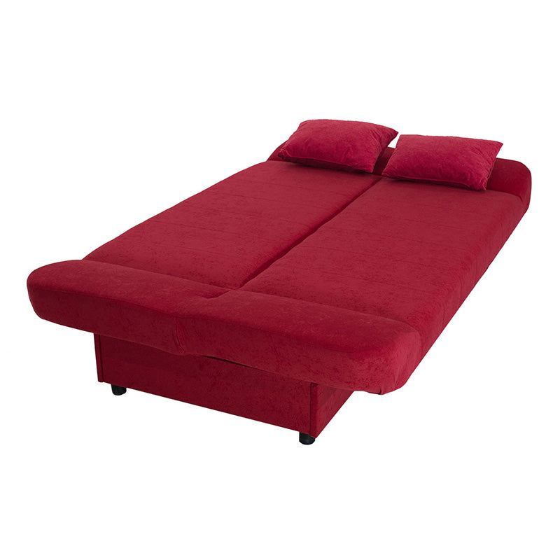 LANA 3 Seater Sofa/Bed in red, showcasing its stylish design and multifunctional features.