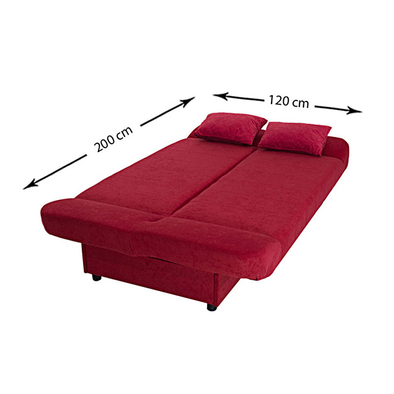 LANA 3 Seater Sofa/Bed in red, showcasing its stylish design and multifunctional features.