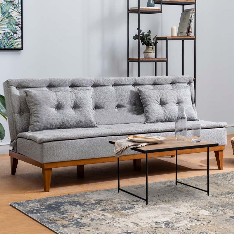 Sofa-Bed LONDON three-seater in grey fabric, showcasing its modern design and comfortable seating.