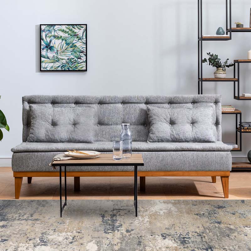 Sofa-Bed LONDON three-seater in grey fabric, showcasing its modern design and comfortable seating.