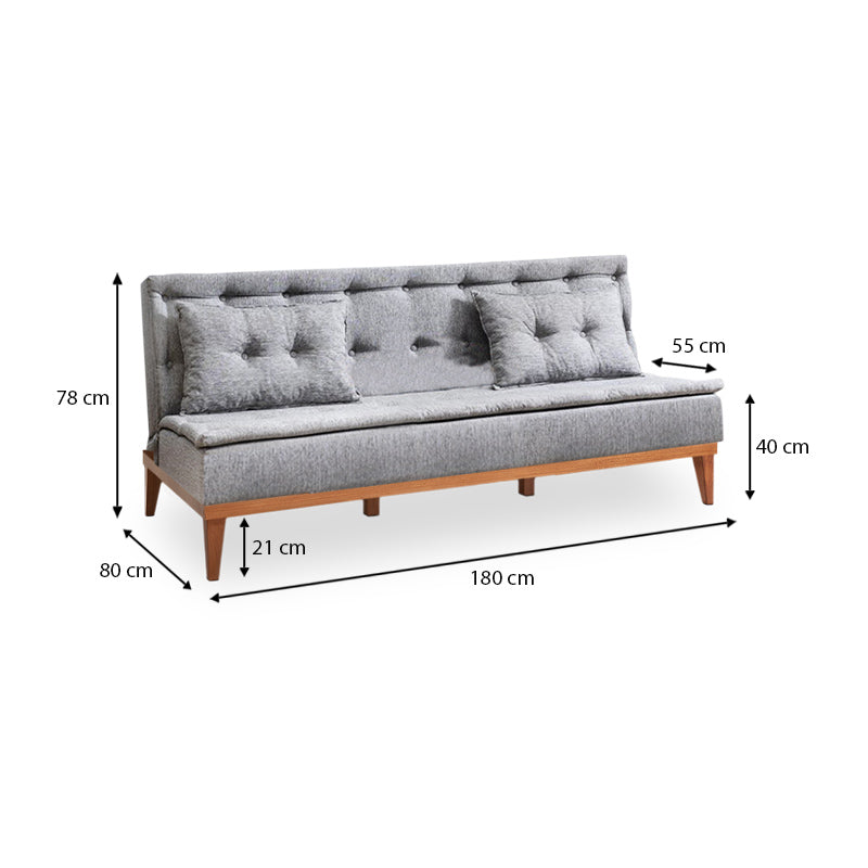 Sofa-Bed LONDON three-seater in grey fabric, showcasing its modern design and comfortable seating.