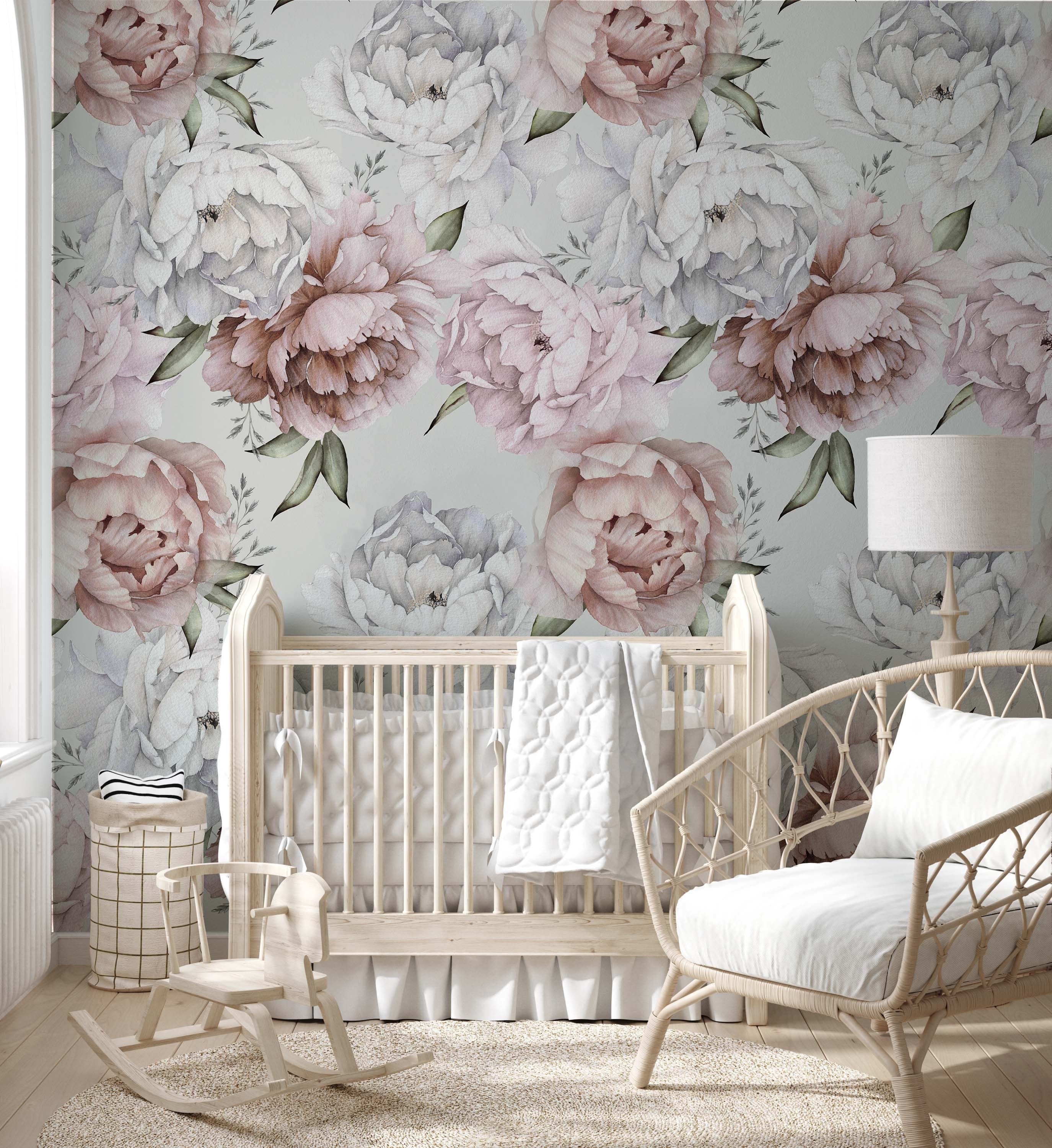 Soft Vintage Peony wallpaper featuring delicate dusty pink peonies on a light background, perfect for home decor.