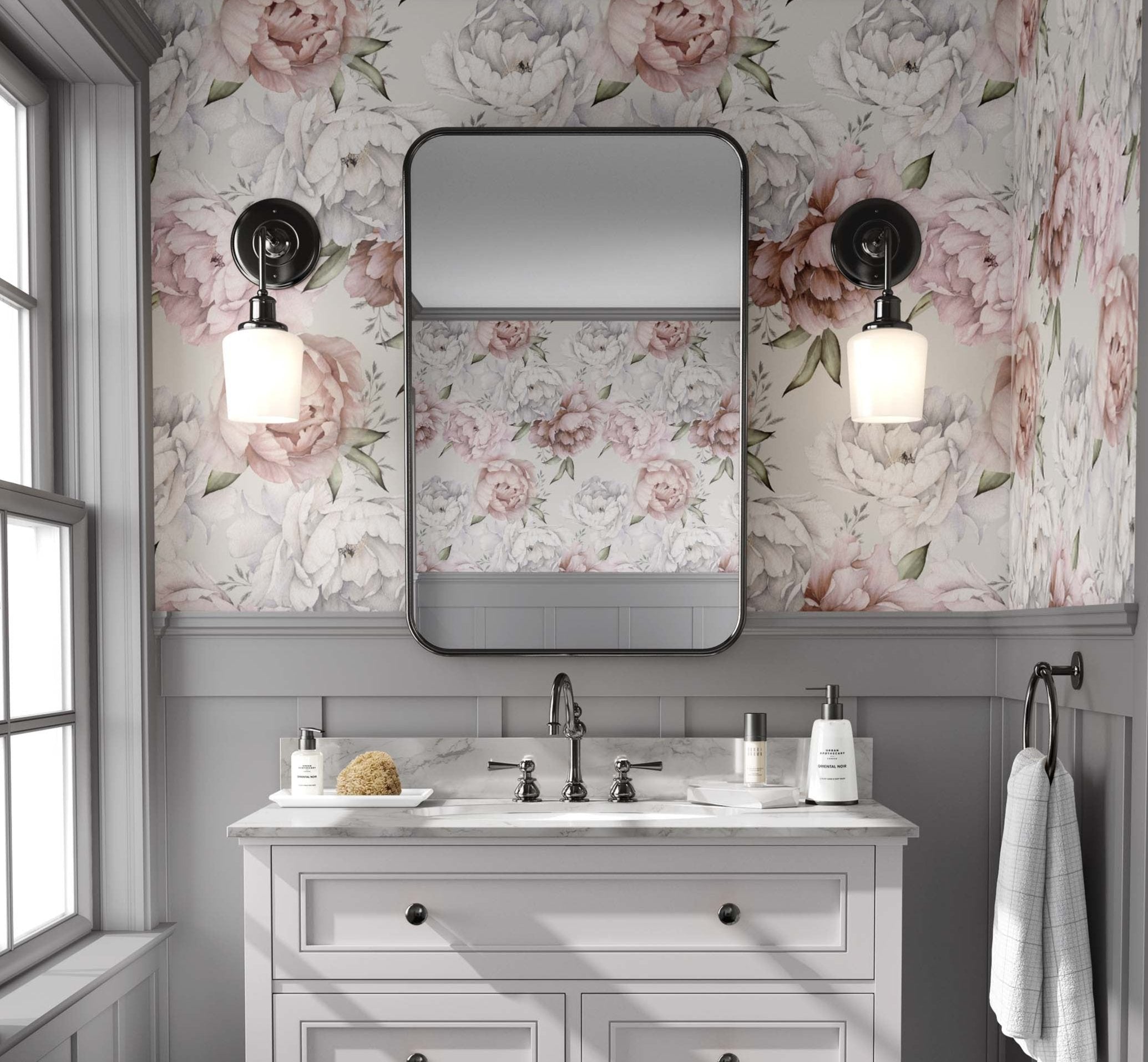 Soft Vintage Peony wallpaper featuring delicate dusty pink peonies on a light background, perfect for home decor.