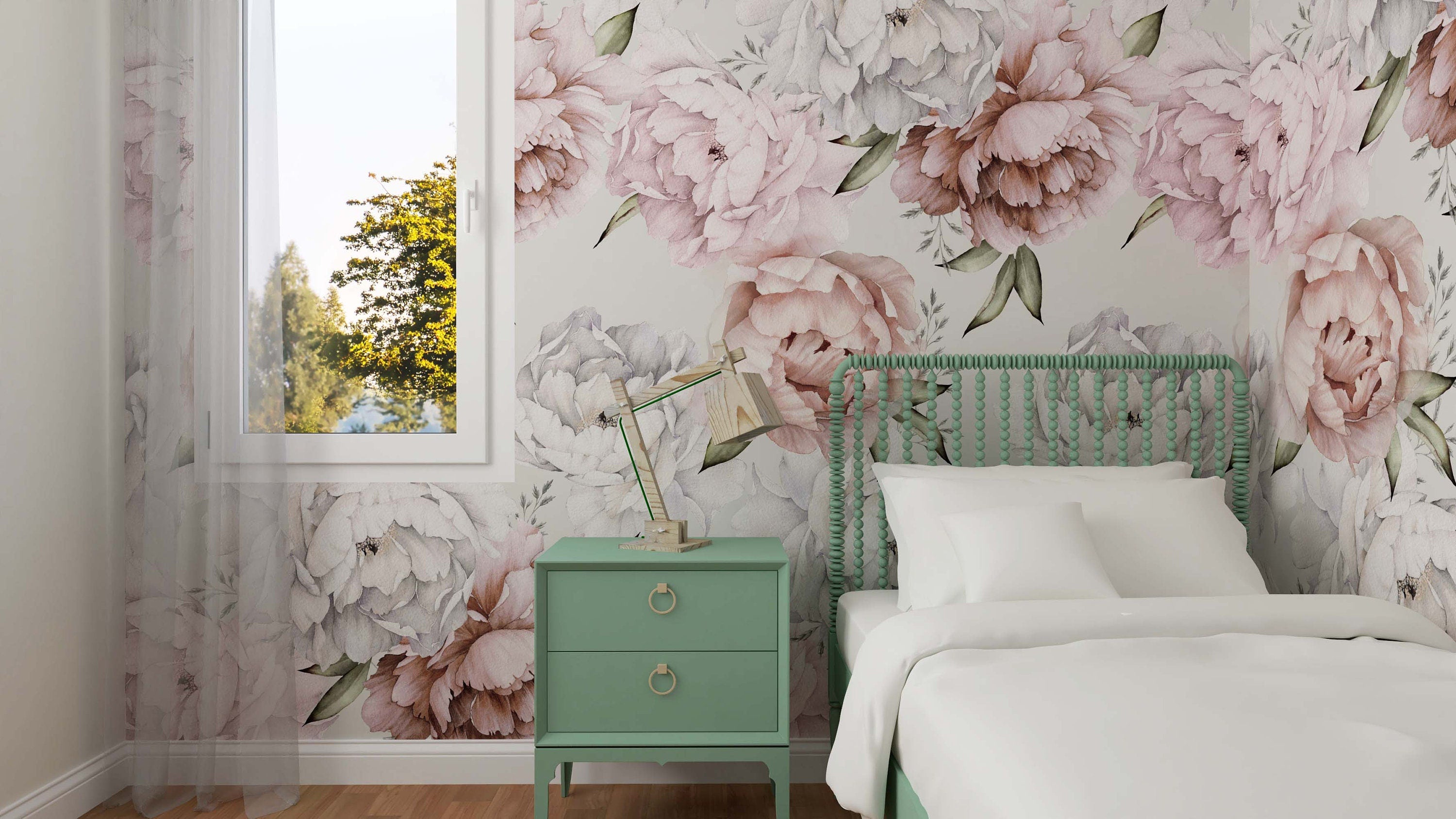 Soft Vintage Peony wallpaper featuring delicate dusty pink peonies on a light background, perfect for home decor.