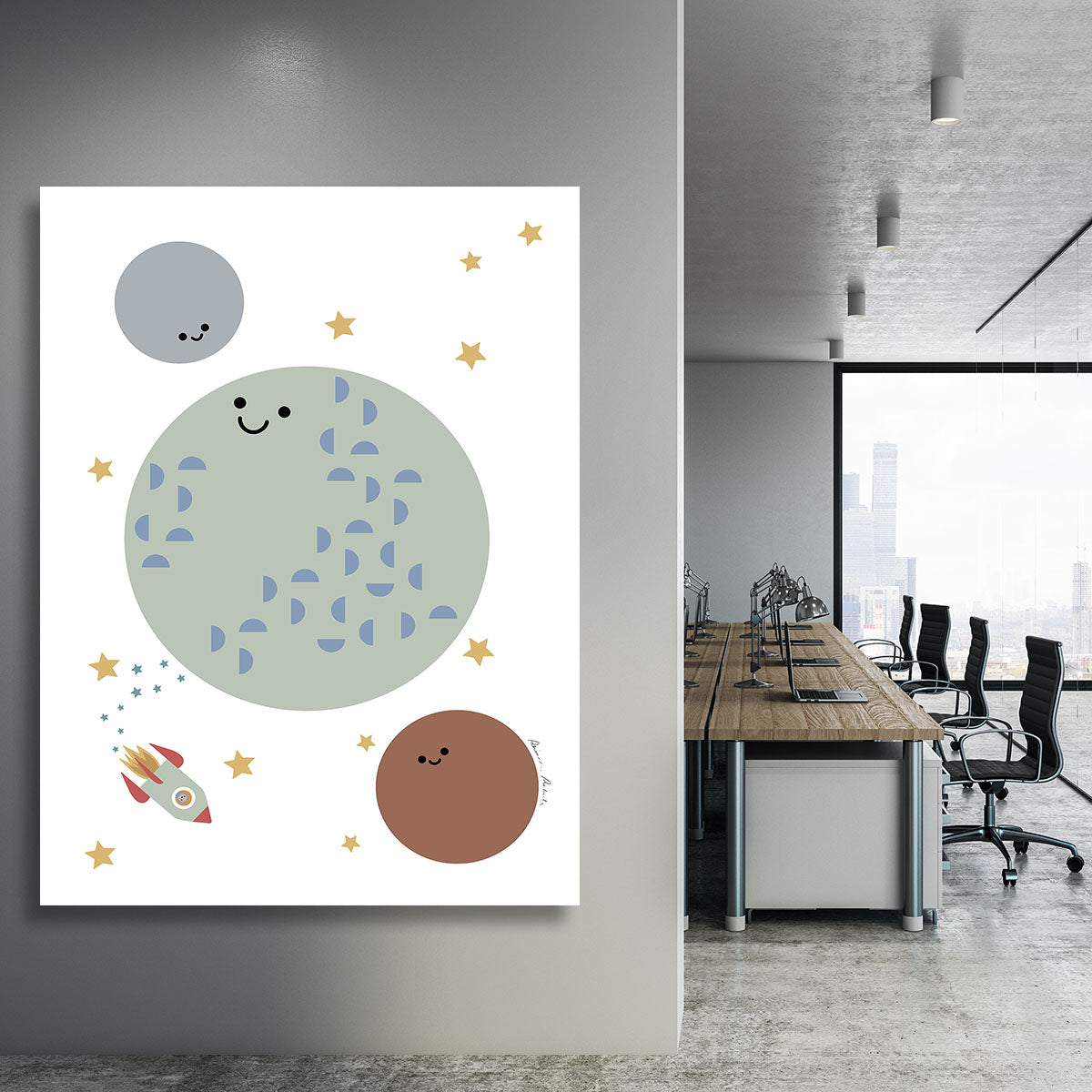 A beautiful canvas print featuring the Solar Earth Moon design, showcasing vibrant colors and intricate details of the solar system.