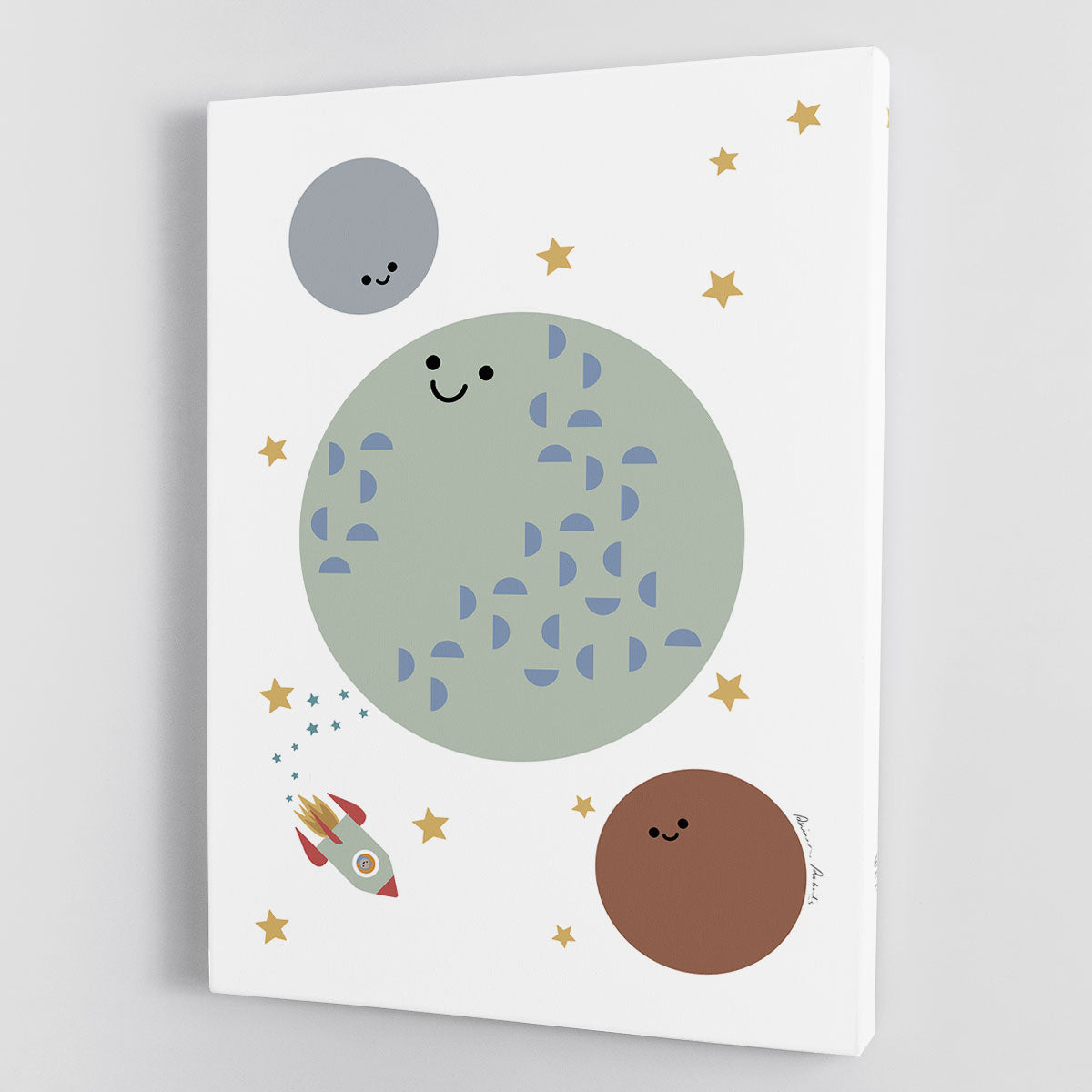 A beautiful canvas print featuring the Solar Earth Moon design, showcasing vibrant colors and intricate details of the solar system.