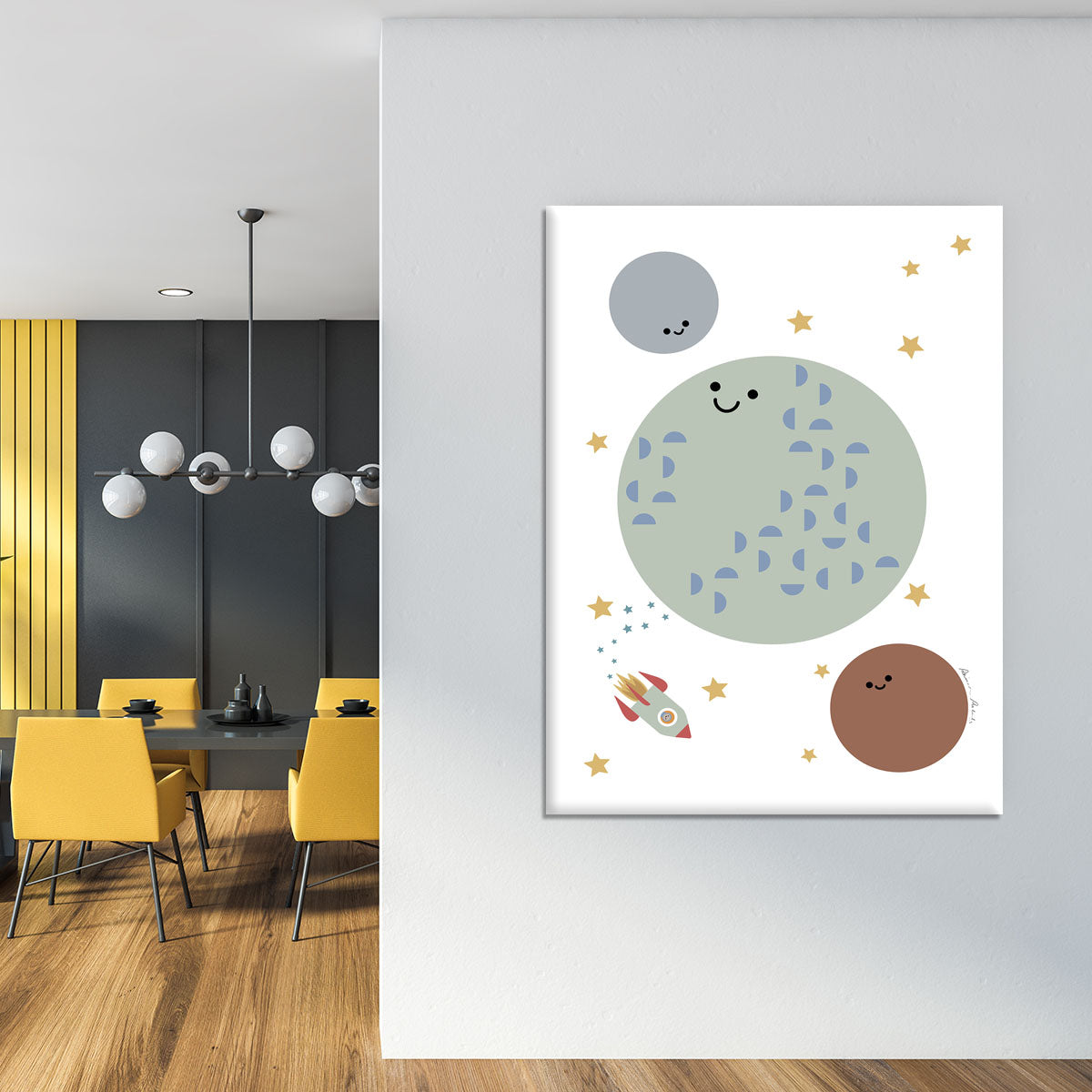 A beautiful canvas print featuring the Solar Earth Moon design, showcasing vibrant colors and intricate details of the solar system.