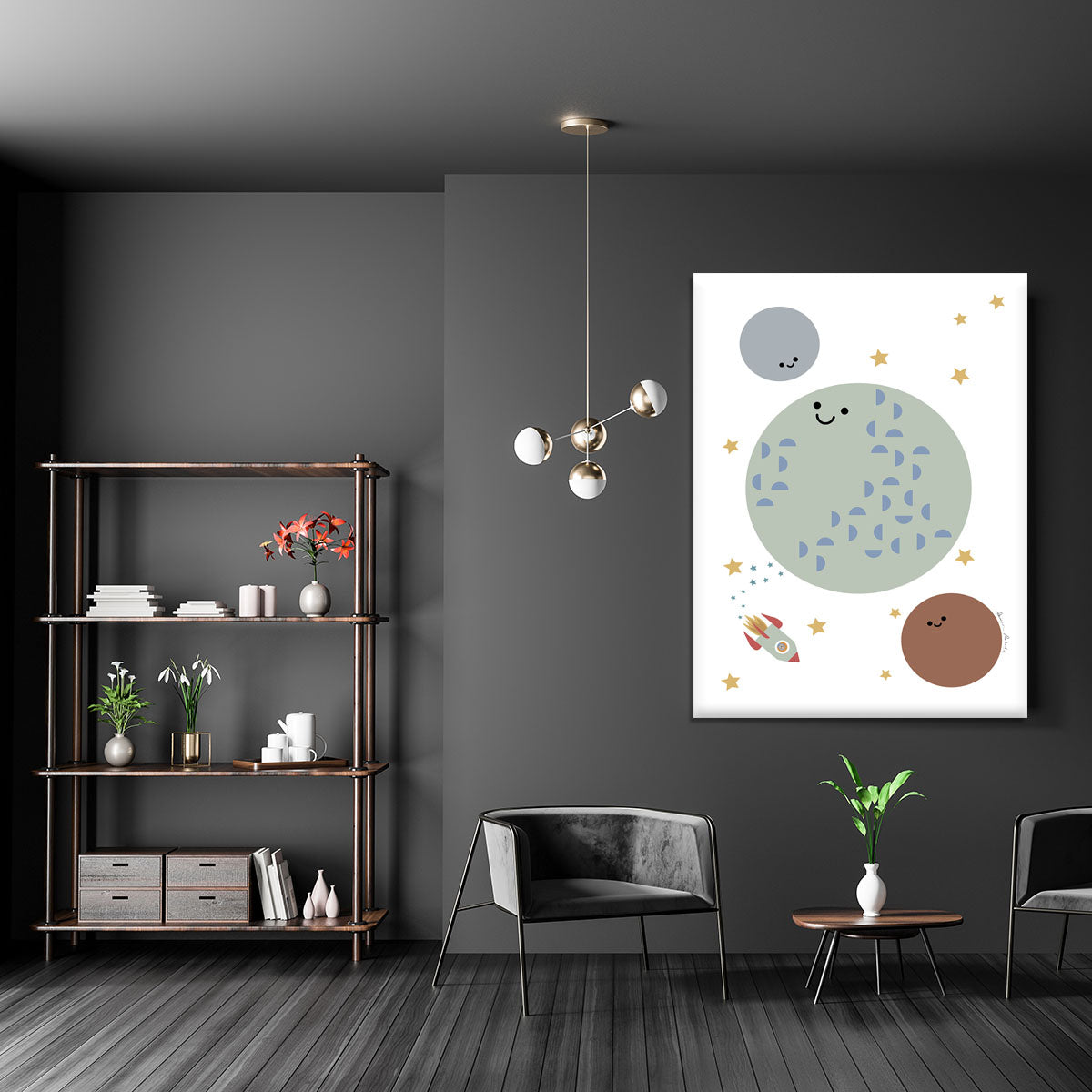 A beautiful canvas print featuring the Solar Earth Moon design, showcasing vibrant colors and intricate details of the solar system.