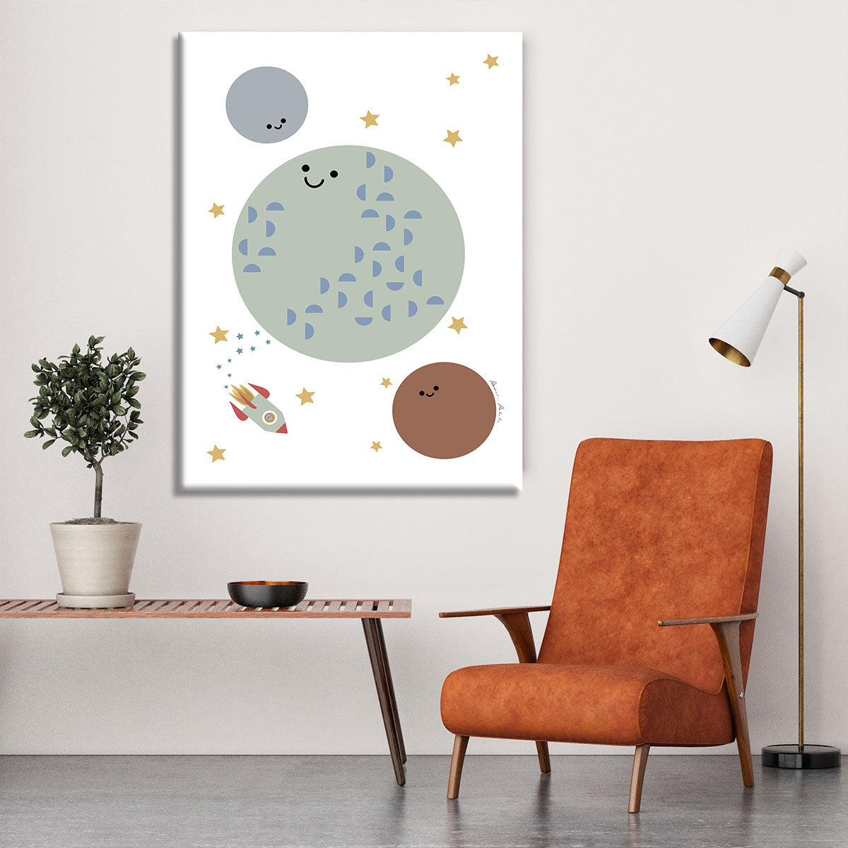 A beautiful canvas print featuring the Solar Earth Moon design, showcasing vibrant colors and intricate details of the solar system.