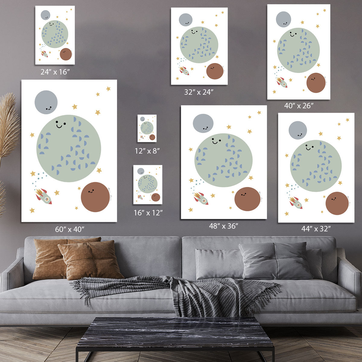 A beautiful canvas print featuring the Solar Earth Moon design, showcasing vibrant colors and intricate details of the solar system.