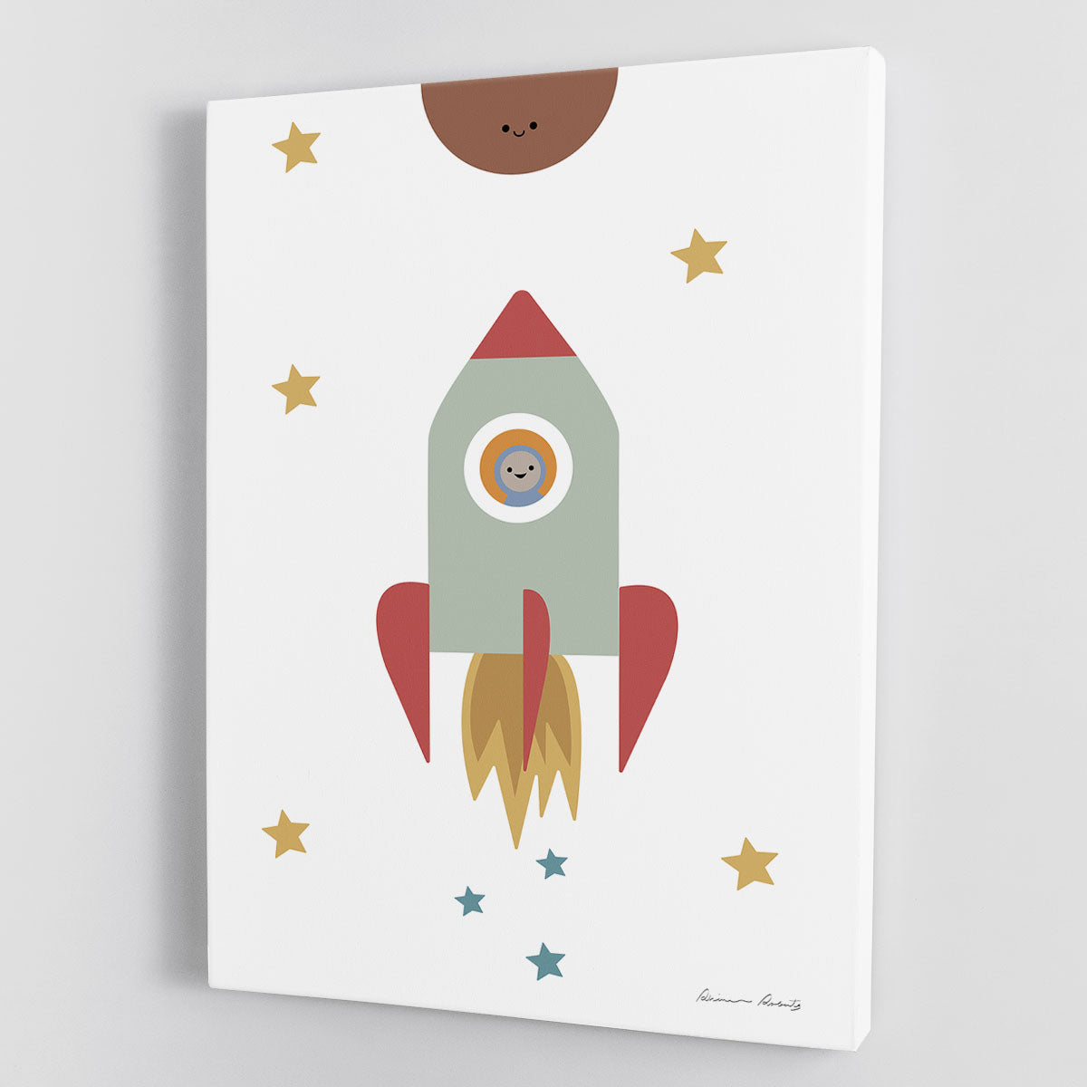 A vibrant Solar Rocket Canvas Print showcasing a colorful rocket soaring through a starry sky, perfect for modern decor.