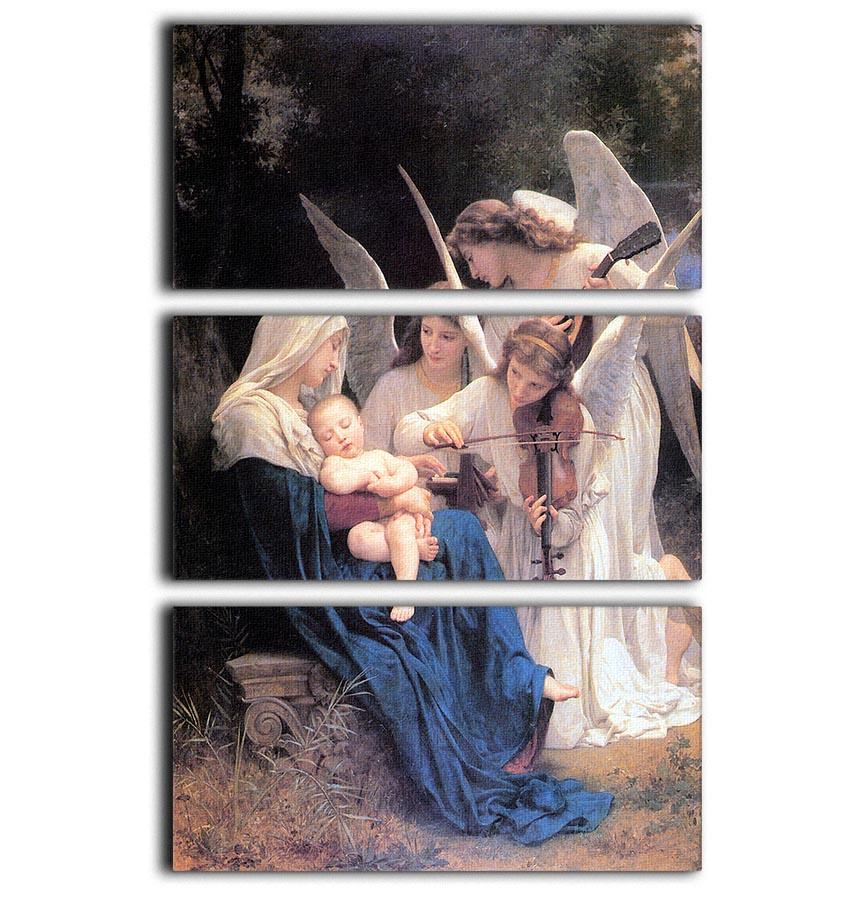 Three-panel canvas print of Song of the Angels by Bouguereau, showcasing vibrant colors and intricate details.