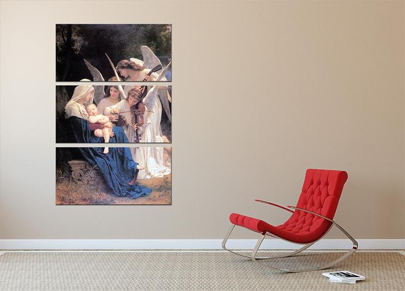 Three-panel canvas print of Song of the Angels by Bouguereau, showcasing vibrant colors and intricate details.