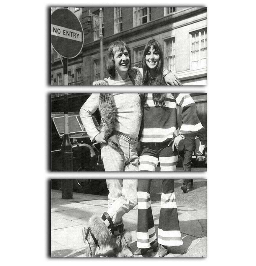 Sonny and Cher street life 3-panel canvas print showcasing vibrant colors and intricate details, perfect for home decor.