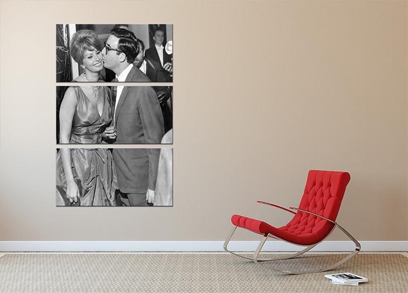 Sophia Loren and Peter Sellers 3-panel canvas print showcasing elegant artwork for home decor.