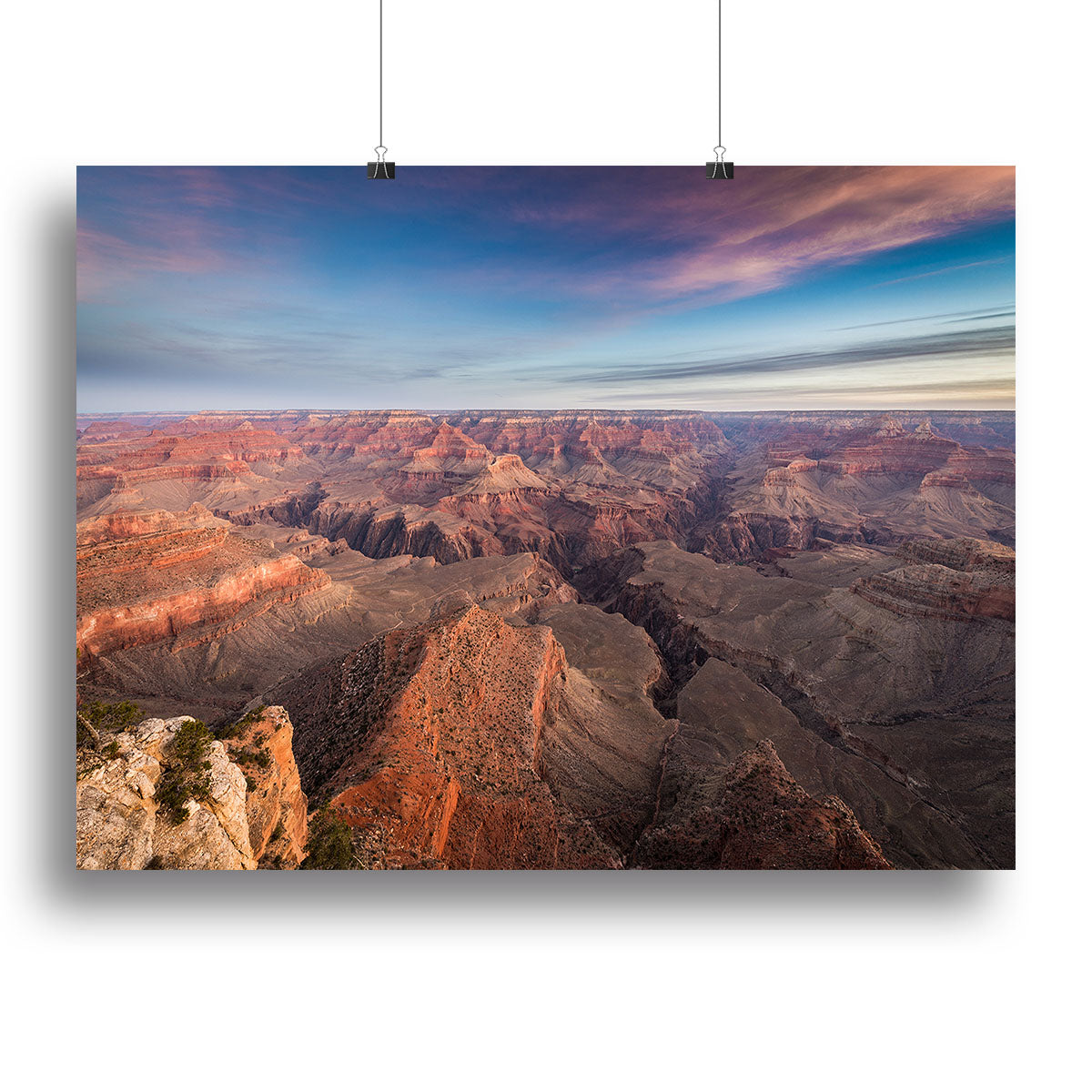 A beautiful canvas print of a South Rim sunrise, showcasing vibrant colors and serene landscapes, perfect for home decor.
