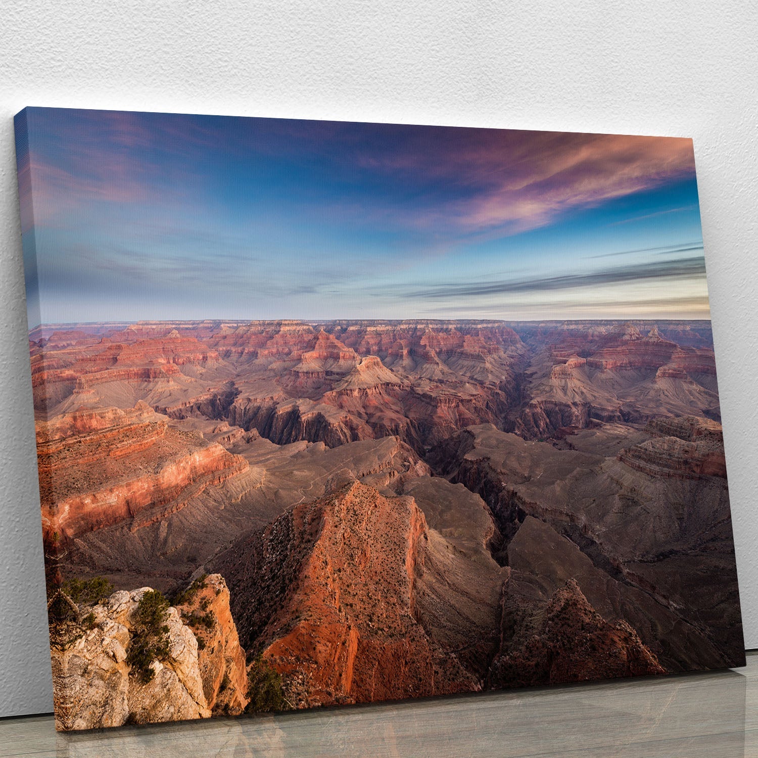 A beautiful canvas print of a South Rim sunrise, showcasing vibrant colors and serene landscapes, perfect for home decor.