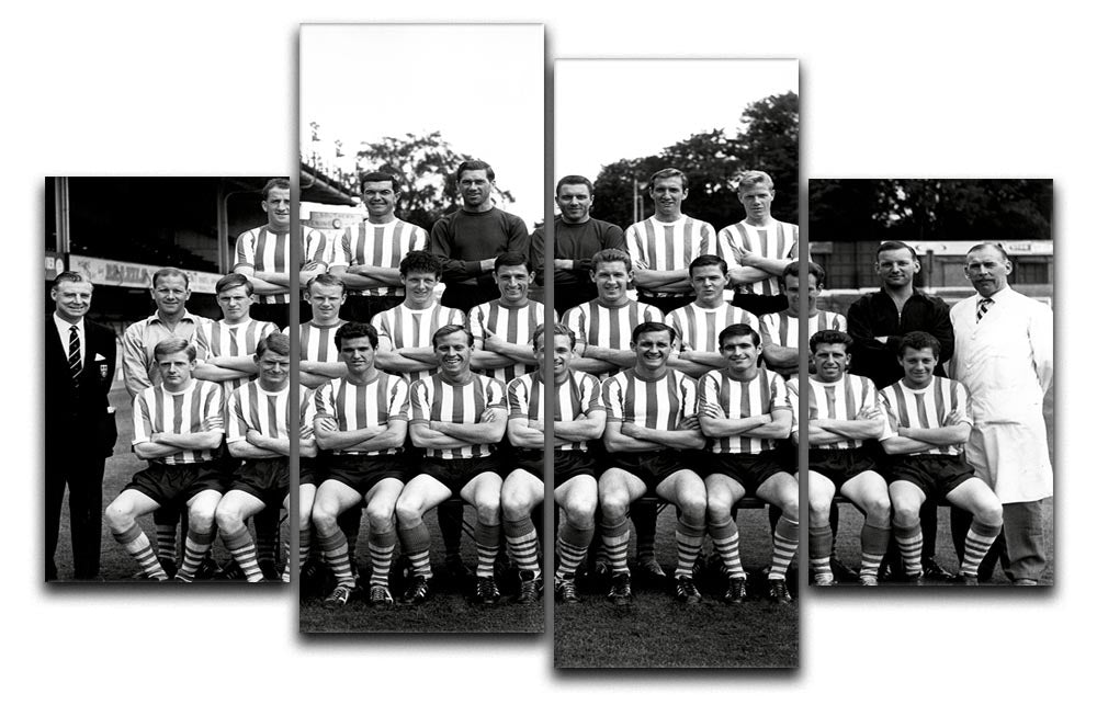 1962 Southampton FC team photo displayed on a 4 split panel canvas, showcasing players in classic kits.