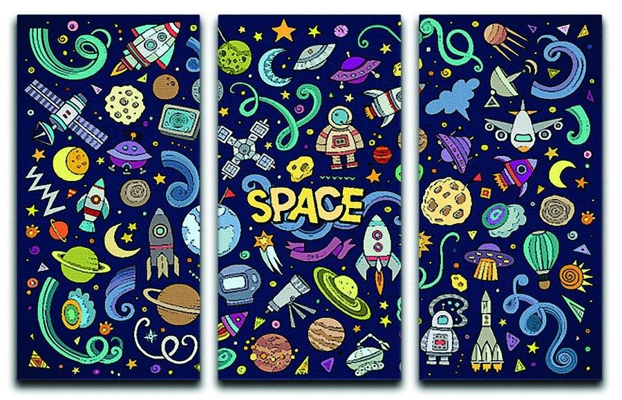 A stunning 3-panel canvas print featuring abstract space doodles, perfect for modern decor.