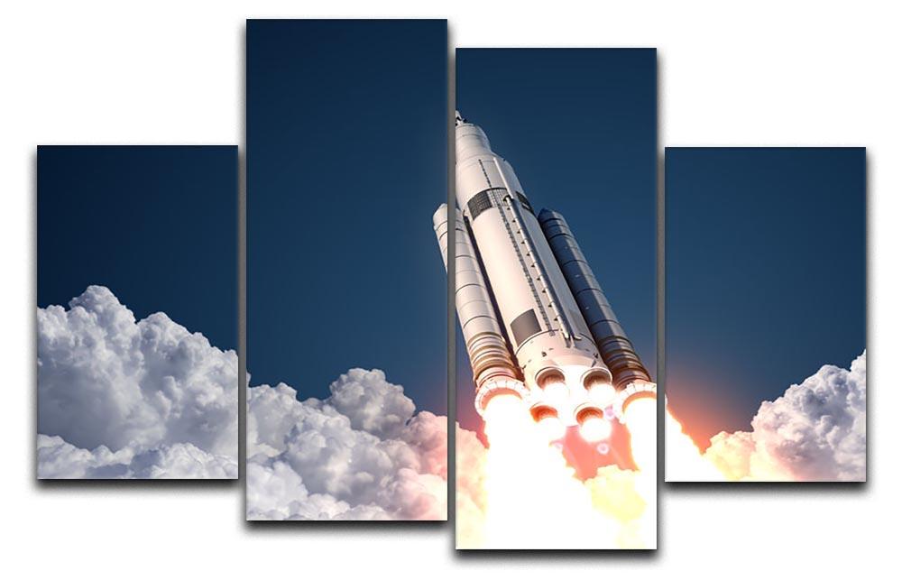 A stunning 4-split canvas artwork depicting the Space Launch System, showcasing vibrant colors and dynamic design across four panels.