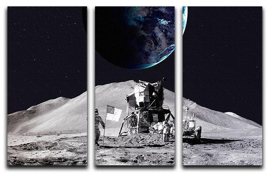 A stunning 3-panel canvas print featuring a space man on the moon, showcasing vibrant colors and intricate details.