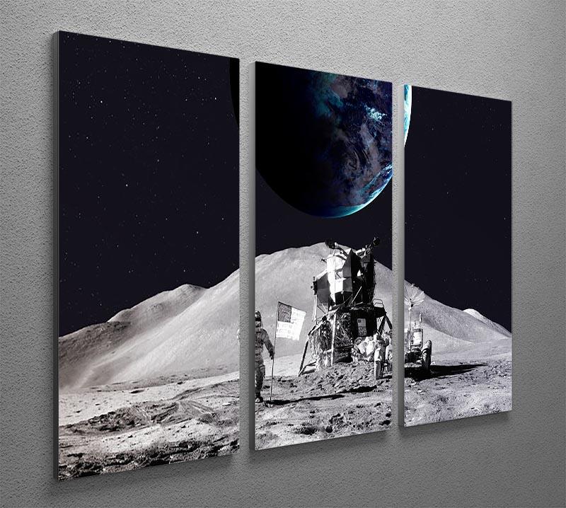 A stunning 3-panel canvas print featuring a space man on the moon, showcasing vibrant colors and intricate details.