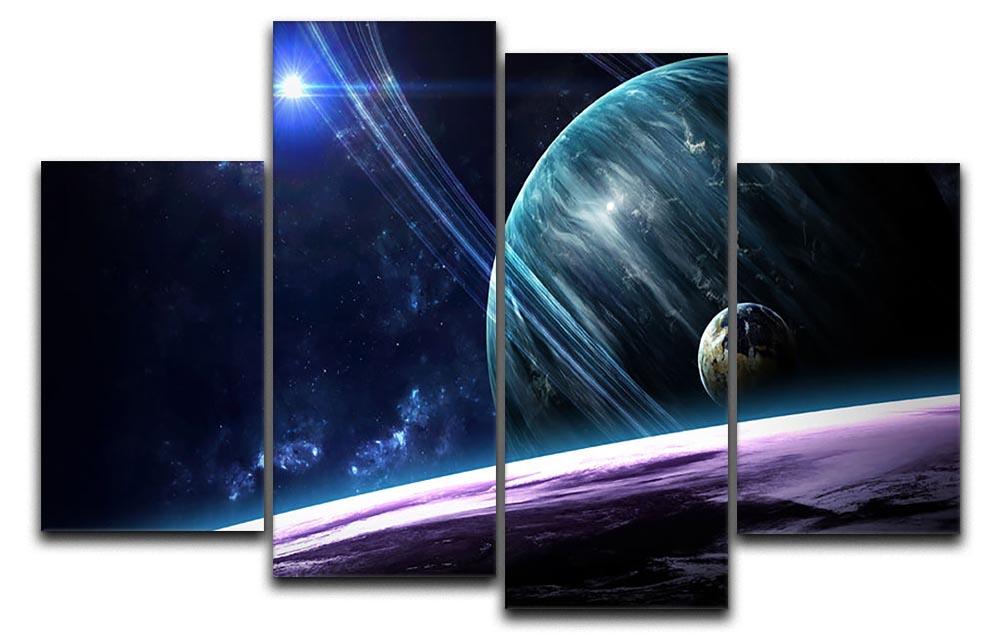 A vibrant 4-split canvas artwork featuring stunning planets and celestial bodies in a cosmic scene.