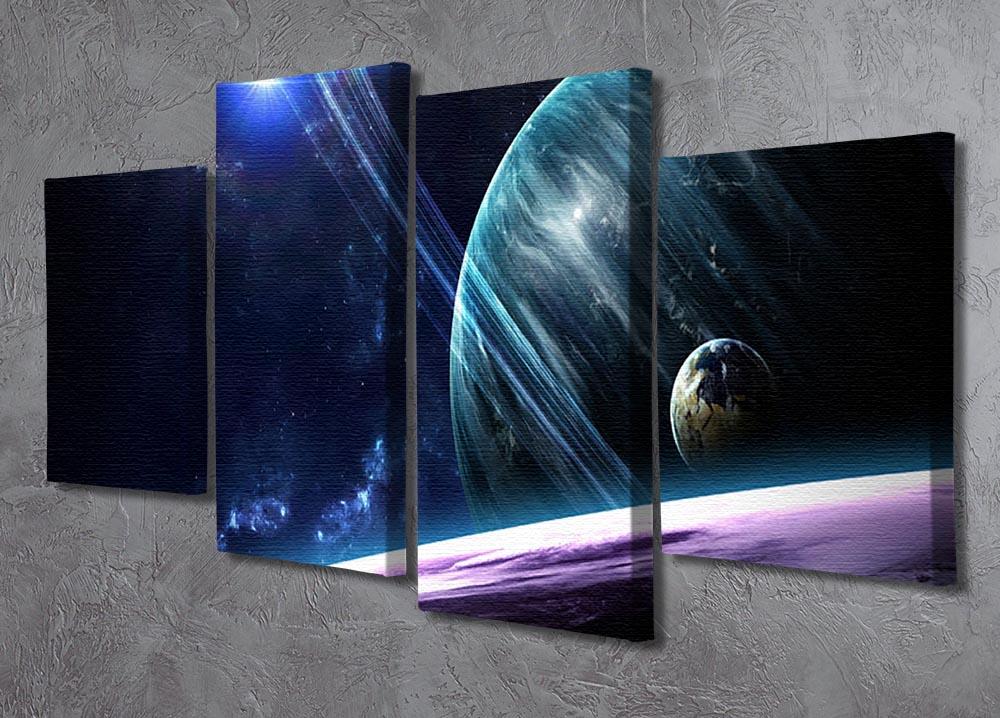 A vibrant 4-split canvas artwork featuring stunning planets and celestial bodies in a cosmic scene.