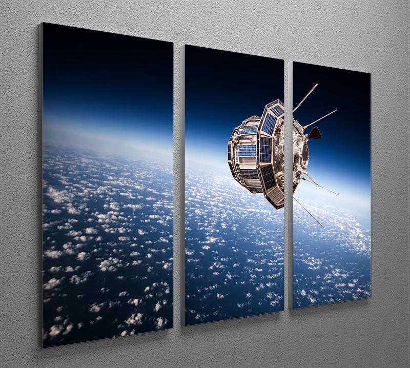 A stunning 3-panel canvas print depicting a space satellite orbiting the Earth, showcasing vibrant colors and intricate details.