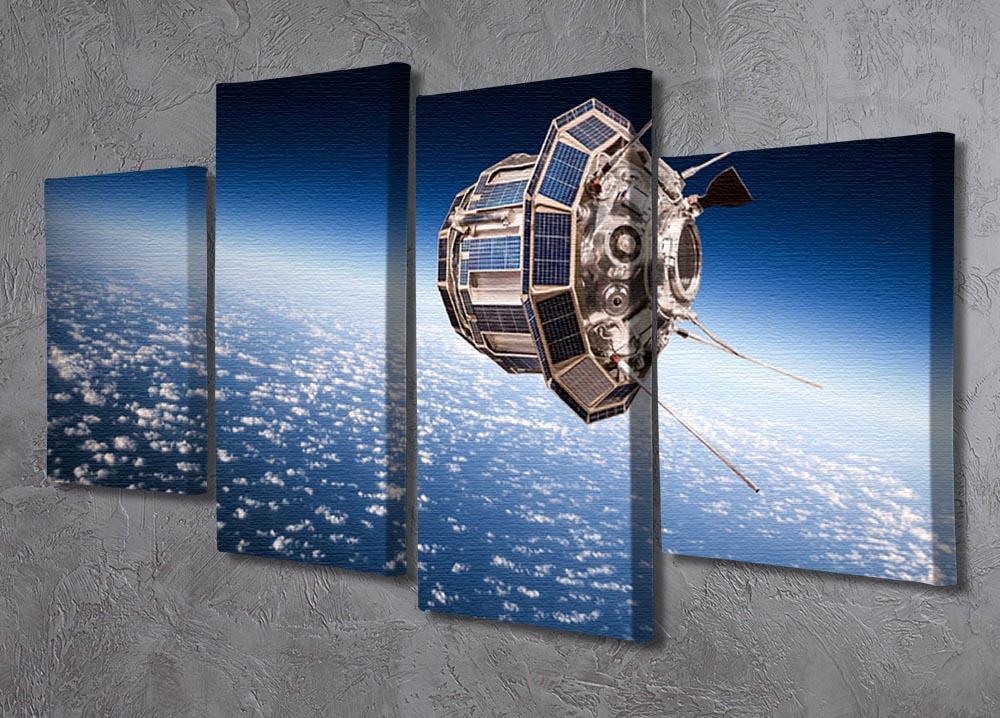 A 4-panel canvas artwork depicting a satellite orbiting the Earth, showcasing vibrant colors and intricate details.