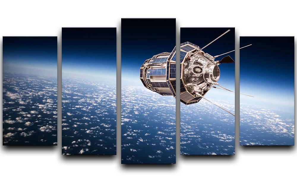 A stunning 5-panel canvas artwork depicting a space satellite orbiting the Earth, showcasing vibrant colors and intricate details.