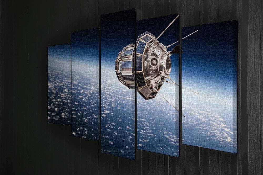 A stunning 5-panel canvas artwork depicting a space satellite orbiting the Earth, showcasing vibrant colors and intricate details.